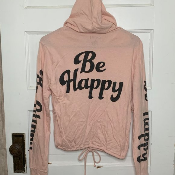 Happiness is On the Way Be Happy Hooded Light Pink Crop Top Size L - Picture 4 of 6